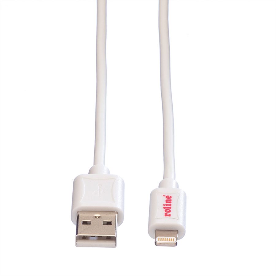ROLINE USB 2.0 Sync- & Ladekabel mit 8pin-Connector, weiß, 1,8 m