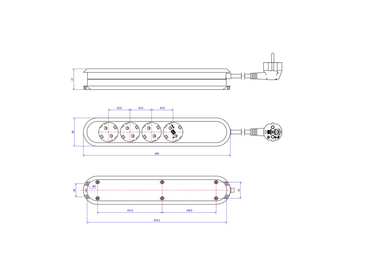 BACHMANN SMART Steckdosenleiste 4x Schutzkontakt, Schalter, weiß, 1,5 m
