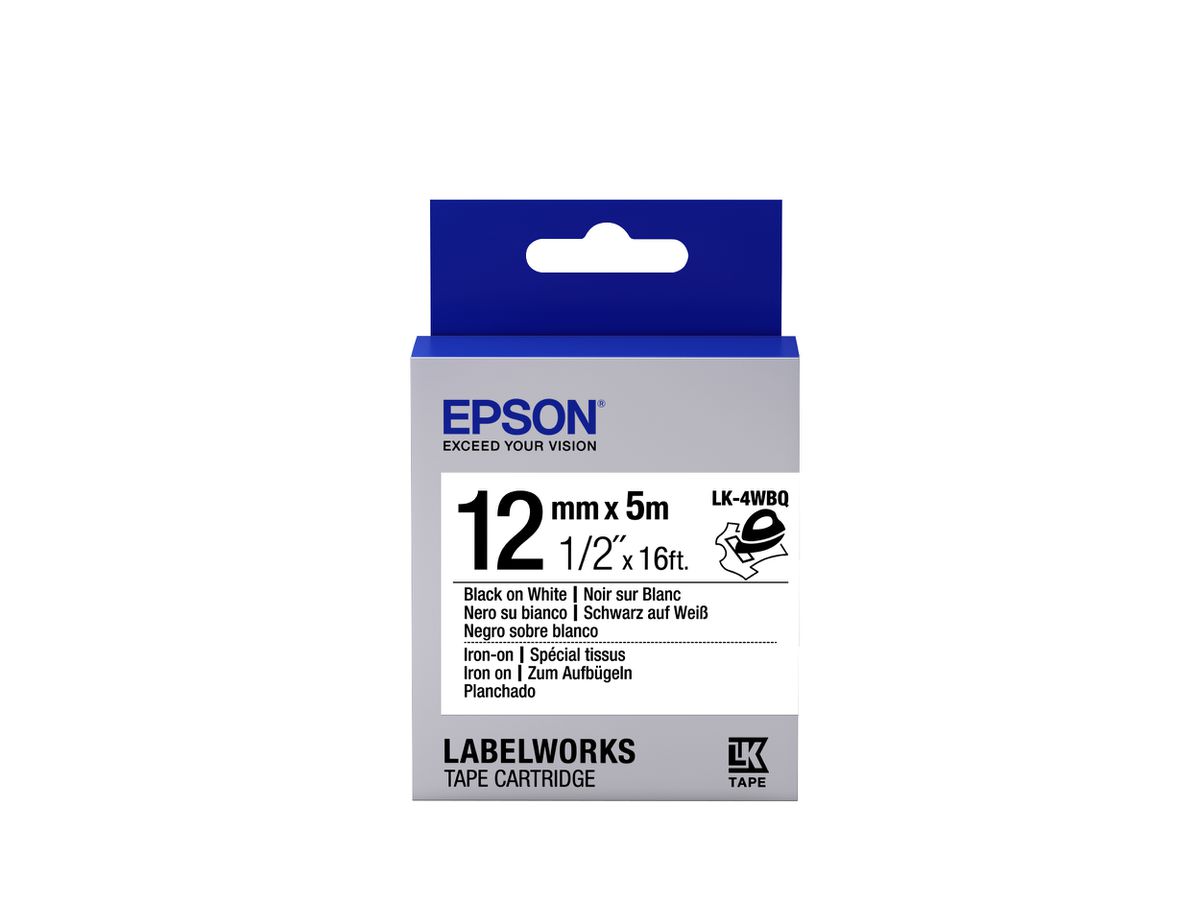 Epson Etikettenkassette LK-4WBQ - zum Aufbügeln - schwarz auf weiß - 12mmx5m Etiketten erstellendes Band