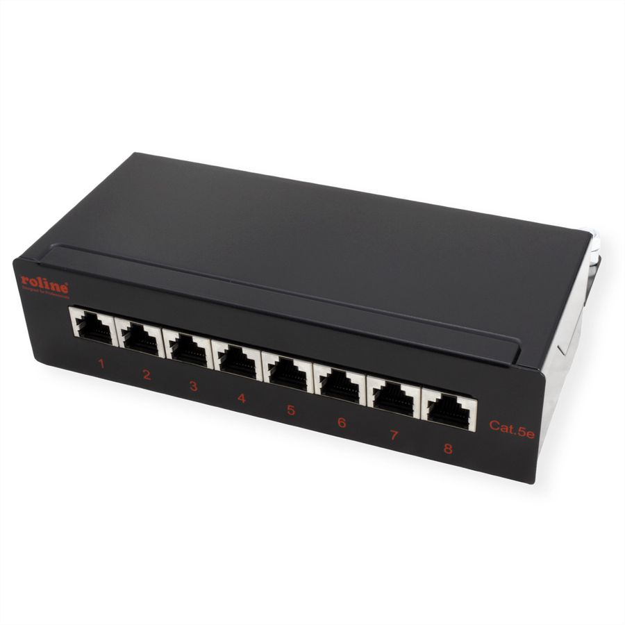 ROLINE Patchpanel, 8 Ports, Cat.5e (Class D), geschirmt, schwarz