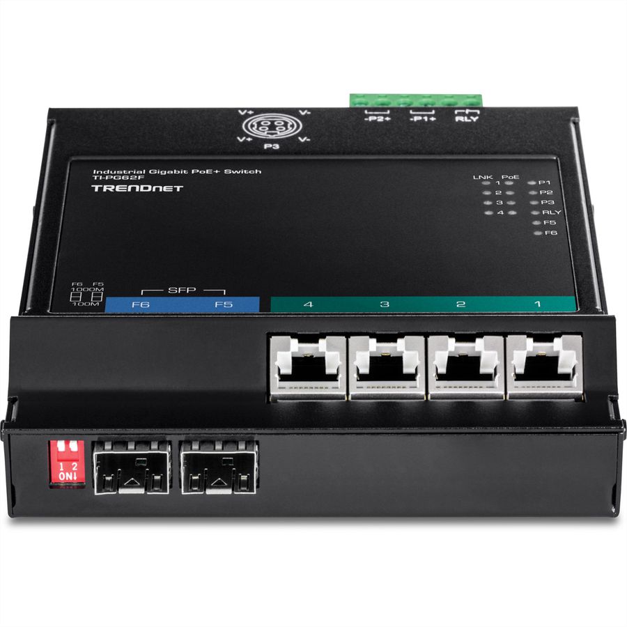TRENDnet TI-PG62F 6-Port PoE+, Industrial Gigabit Wall-Mounted Front Access Switch