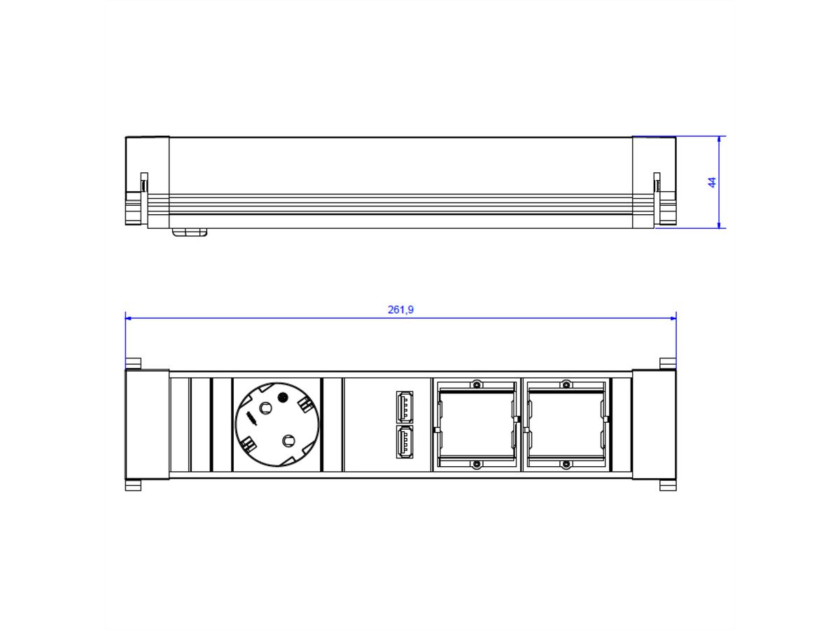 BACHMANN POWER FRAME Medium 1x Schutzkontakt 1x USB Charger 2x ABD