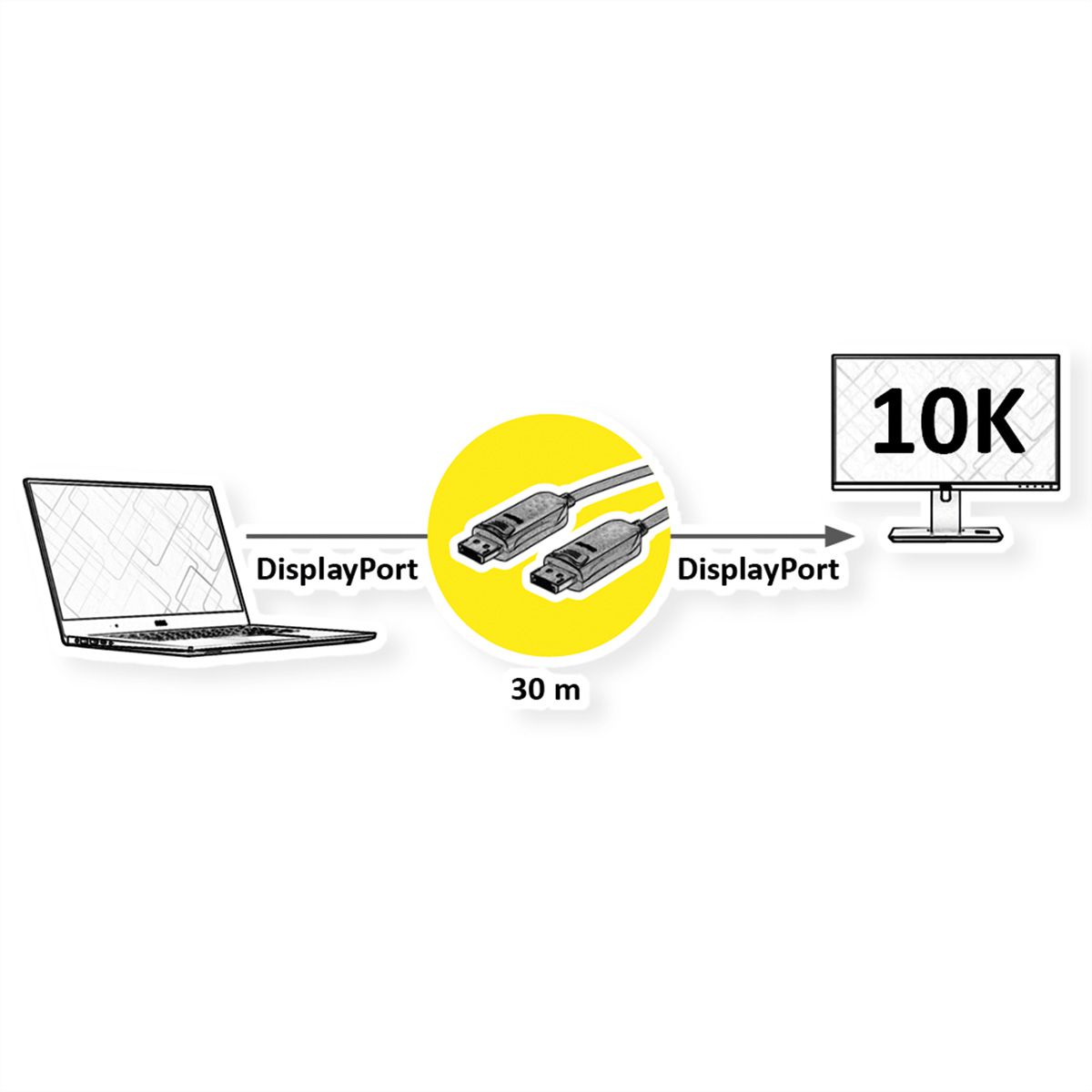 ROLINE DisplayPort v2.1 Kabel (AOC), 10K@60Hz, 54Gbit/s, UHBR13.5, ST/ST, 30 m