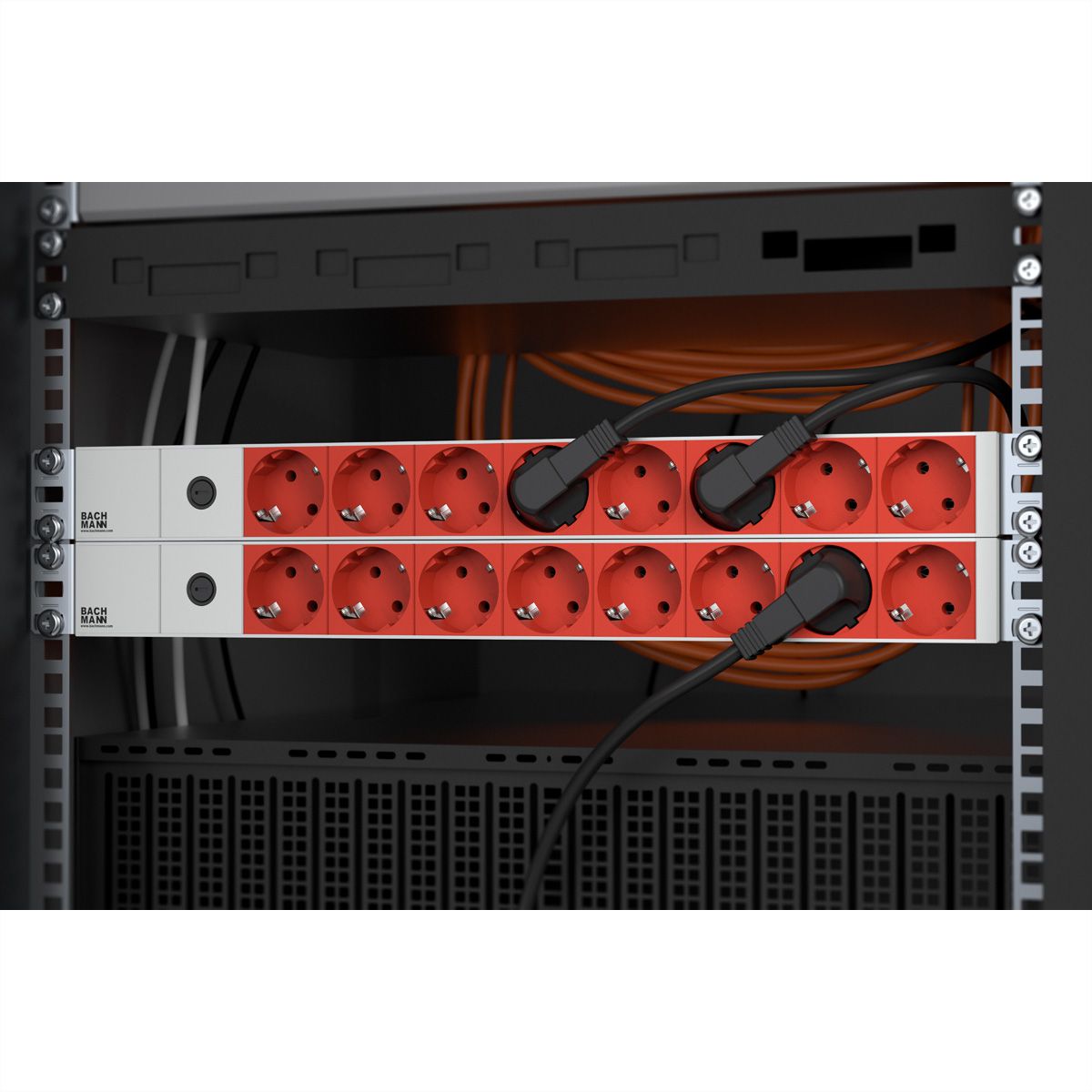 BACHMANN 19" Steckdosenleiste 8-fach, 2300W, IEC320 C14 Stecker, Zugangskabel lang, 8 m