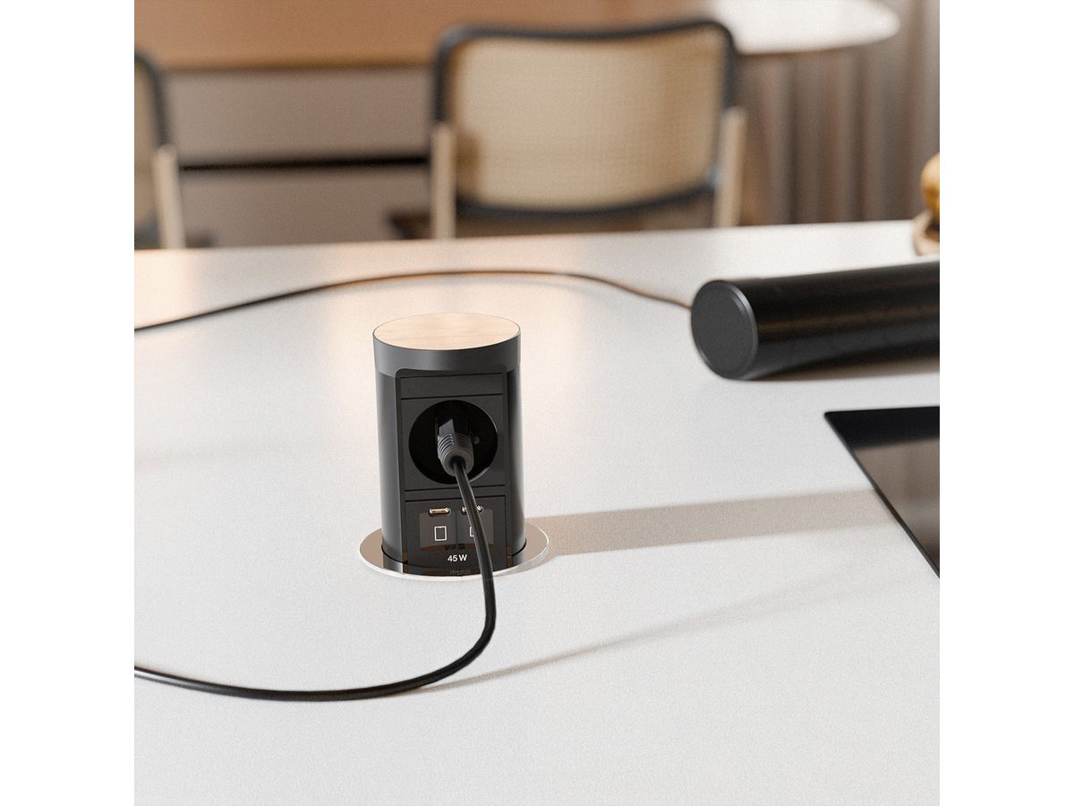 BACHMANN ELEVATOR2 1xUTE, 1xUSB C/C 45W Edelstahl-Optik 2,0 m AEH