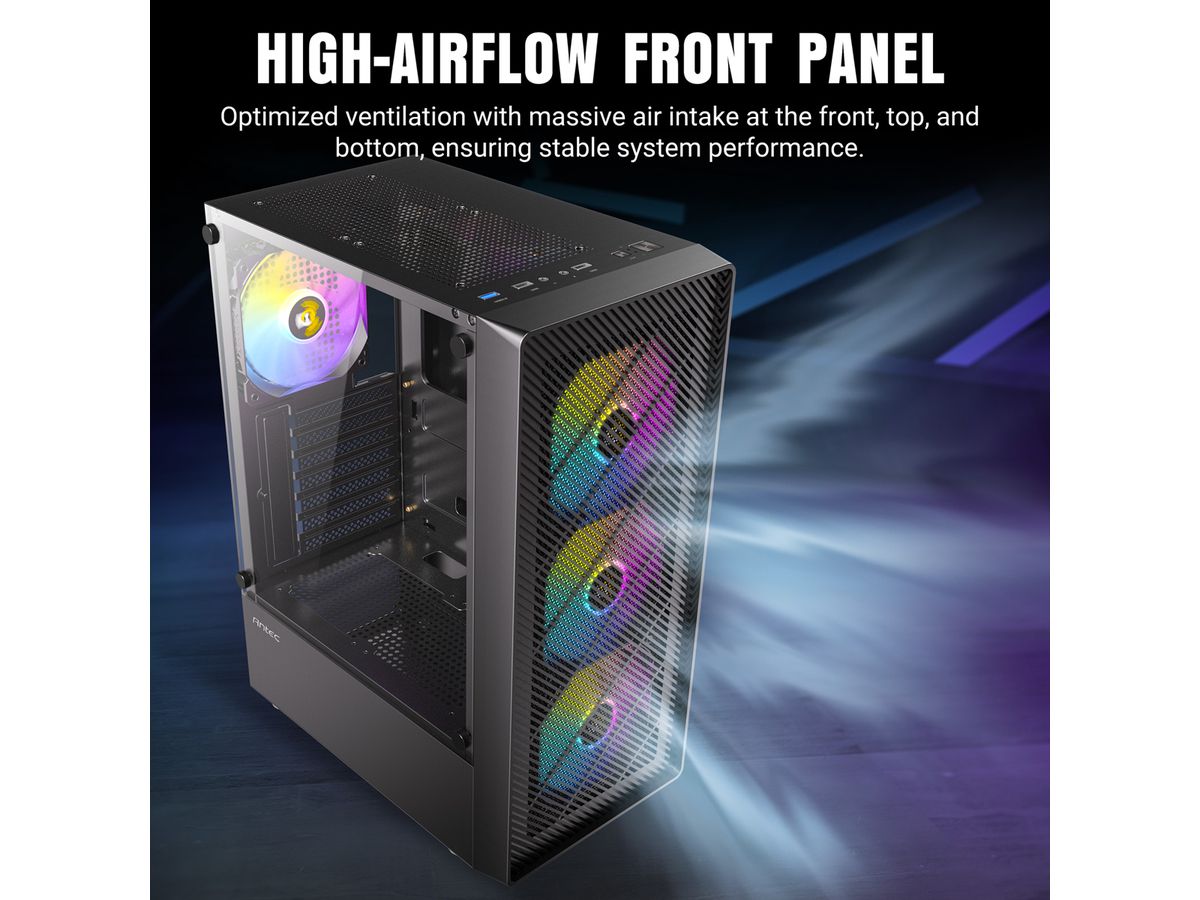 ANTEC AX26 RGB Elite PC Gehäuse Midi Tower Gaming ATX, schwarz