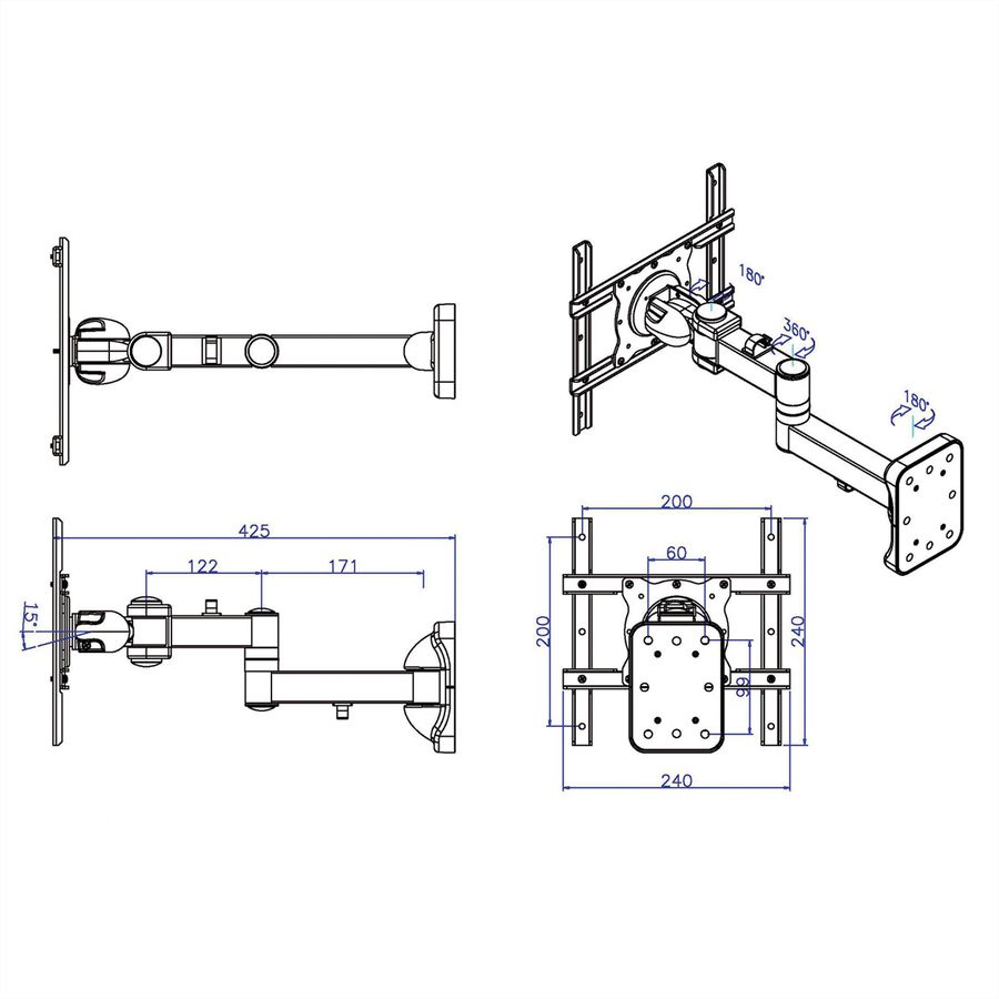 ROLINE LCD-/TV-Wandhalterung, 5 Gelenke, bis 25 kg