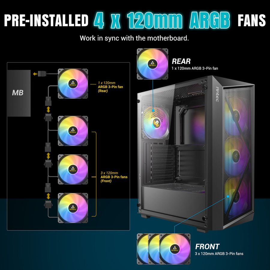 ANTEC AX67 ARGB PC Gehäuse Midi Tower Gaming ATX, schwarz