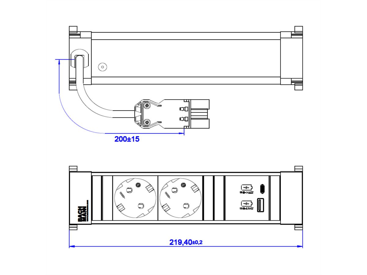 BACHMANN POWER FRAME 2xSchutzkt. USB A&C, USB Charger 22W 0,2m GST18