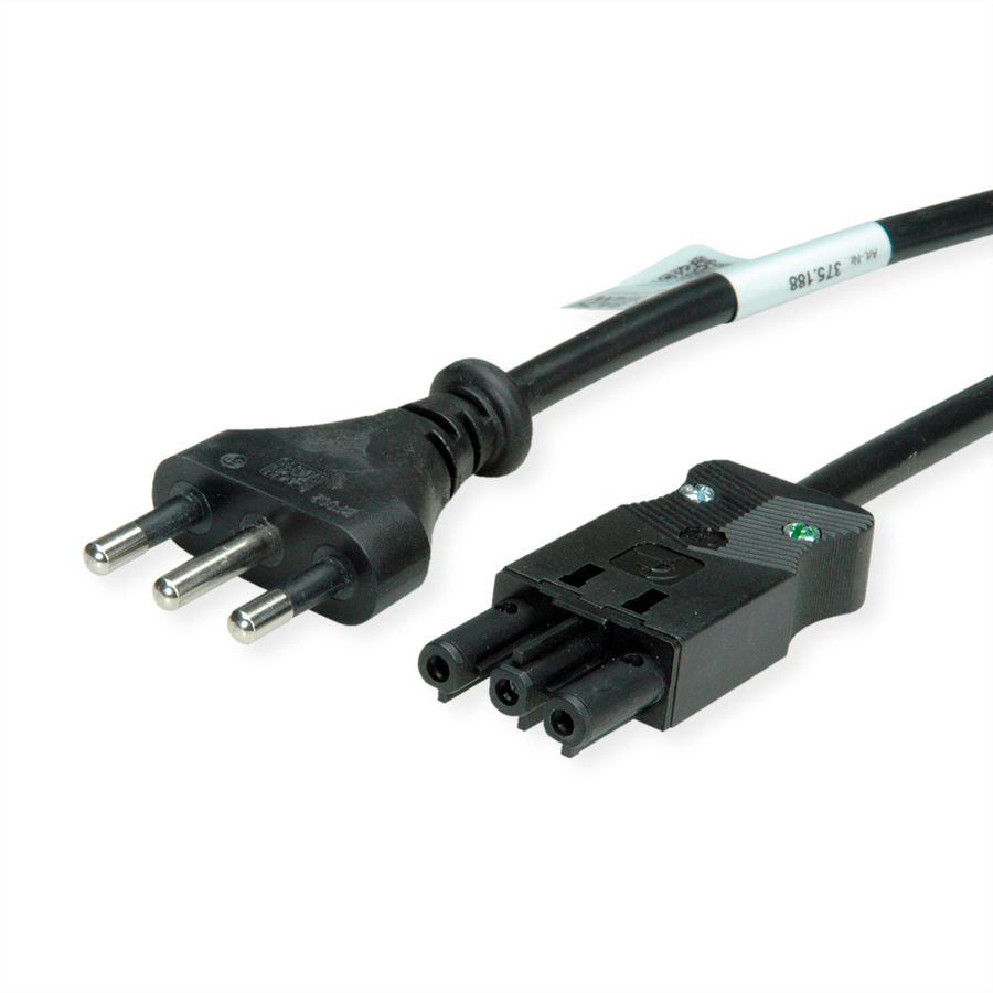 BACHMANN Zuleitung H05VV-F 3G1,5mm²  1,5m, Schwarz Italien P40 Stecker 16A Kupplung