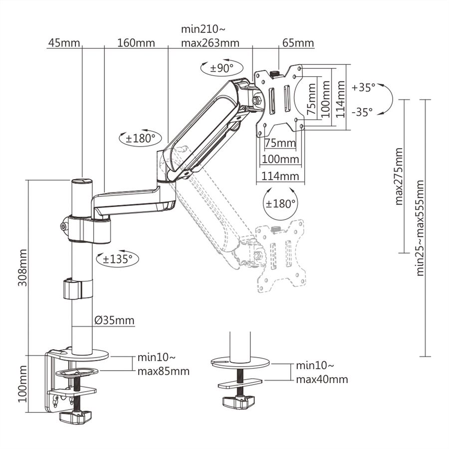 VALUE LCD-Arm Trägerstange, 4 Gelenke, Tischmontage, 17-32 Zoll, bis 9 kg