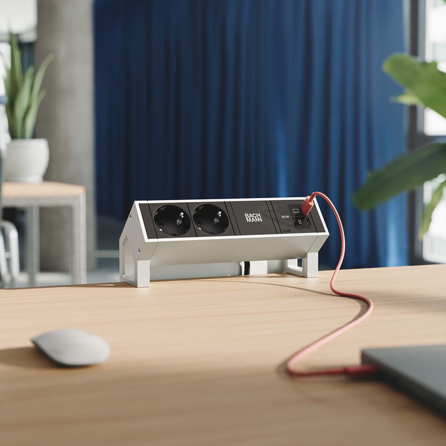 BACHMANN DESK2 2xCEE7/3 1xUSB C/C 65W, L=0,2m INOX