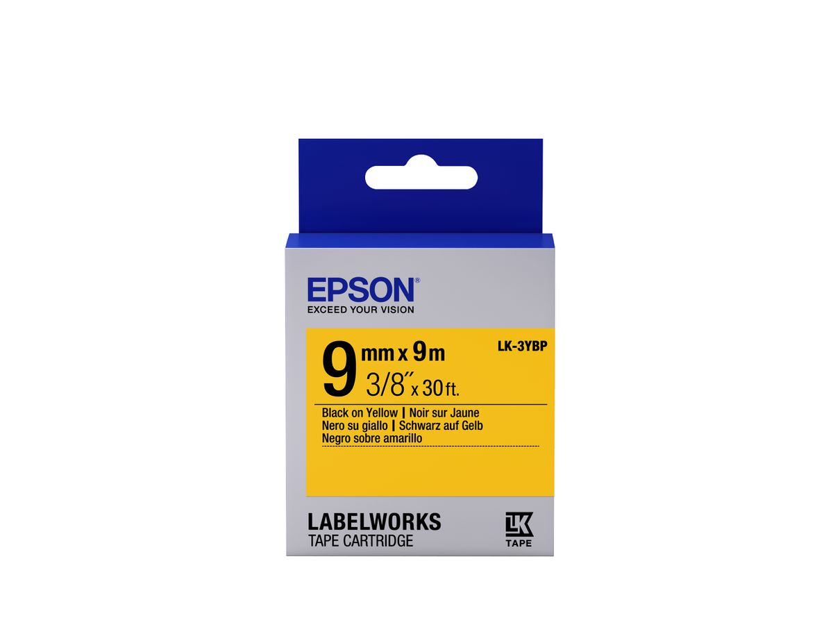Epson Etikettenkassette LK-3YBP - Pastell - schwarz auf gelb - 9mmx9m Etiketten erstellendes Band