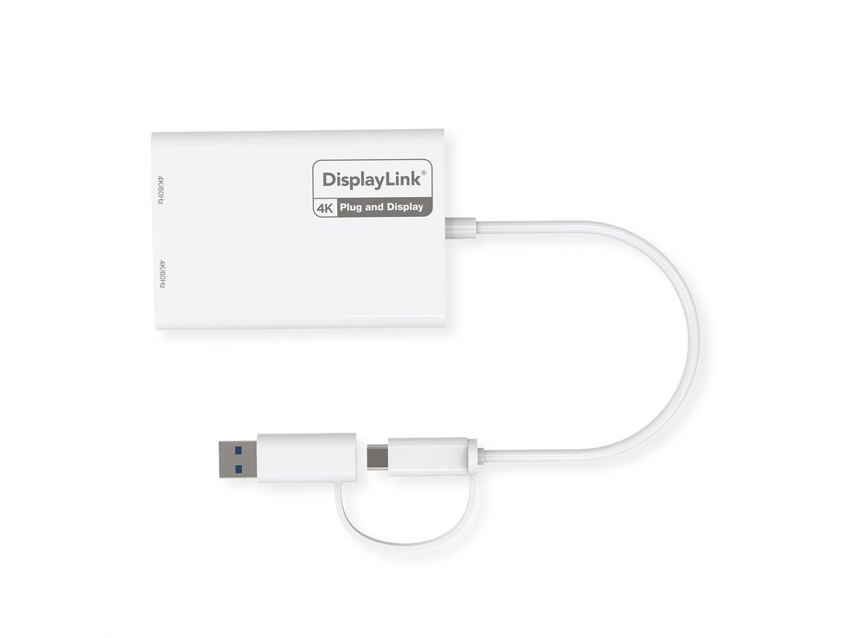 ROLINE Multi-DisplayLink Adapter USB Typ A+C - 2x DP, 4K