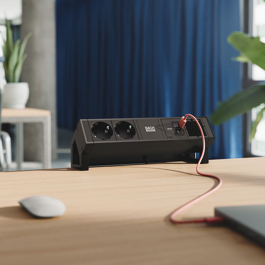 BACHMANN DESK2 2xCEE7/3 1xUSB C/C 65W, 1xCM L=0,2m RAL9005