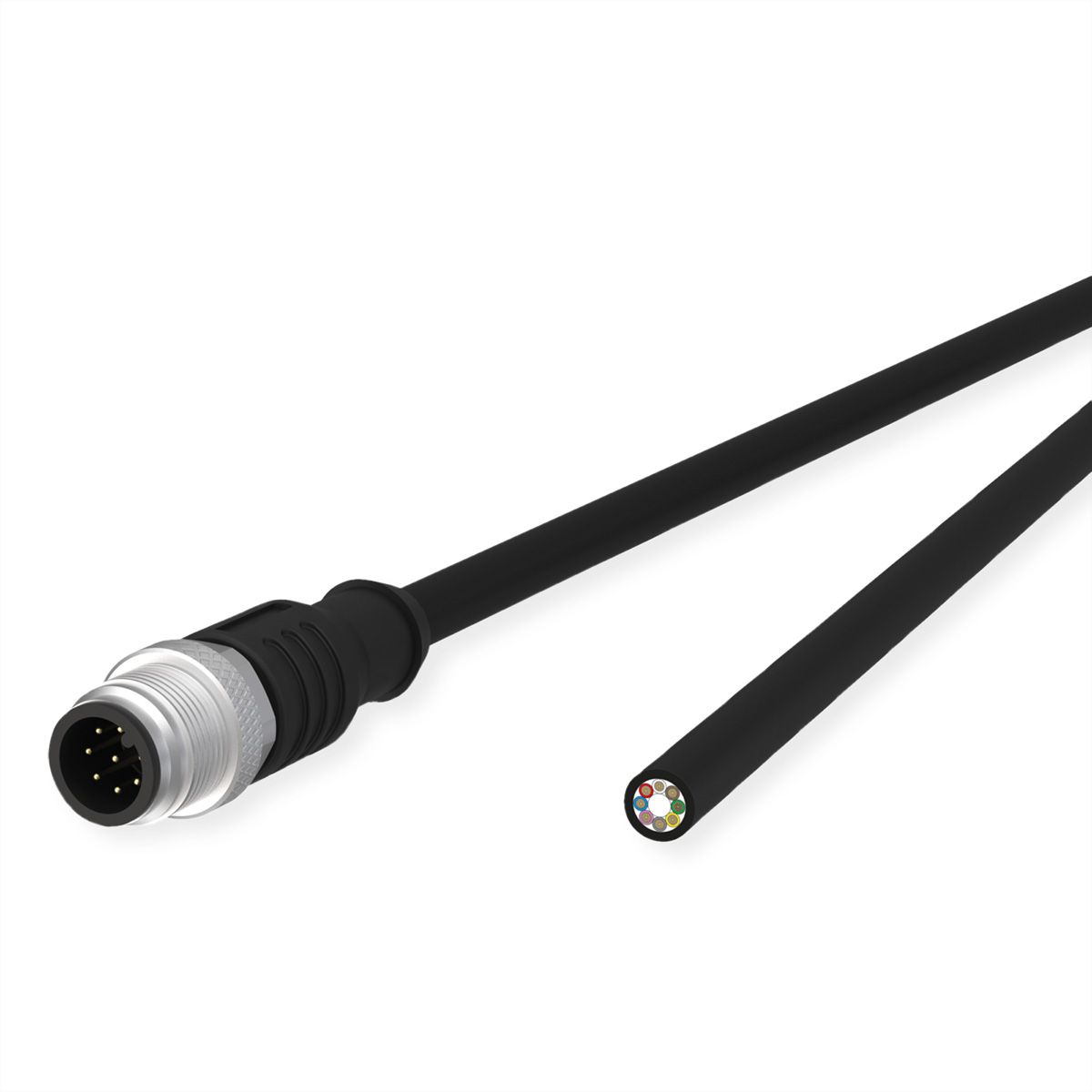 METZ CONNECT Sensor-/Aktorltg., M12-ST A-kodiert, gerade-freies Ende, ungeschirmt, 8polig, PUR, schwarz, 1 m