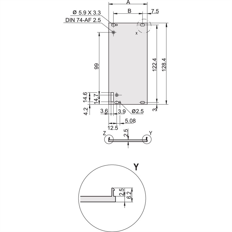 SCHROFF Frontplatte geschirmt für Steckbaugruppe mit Aushebegriff in Trapezform - FRONTPROFIL 3HE 10TE