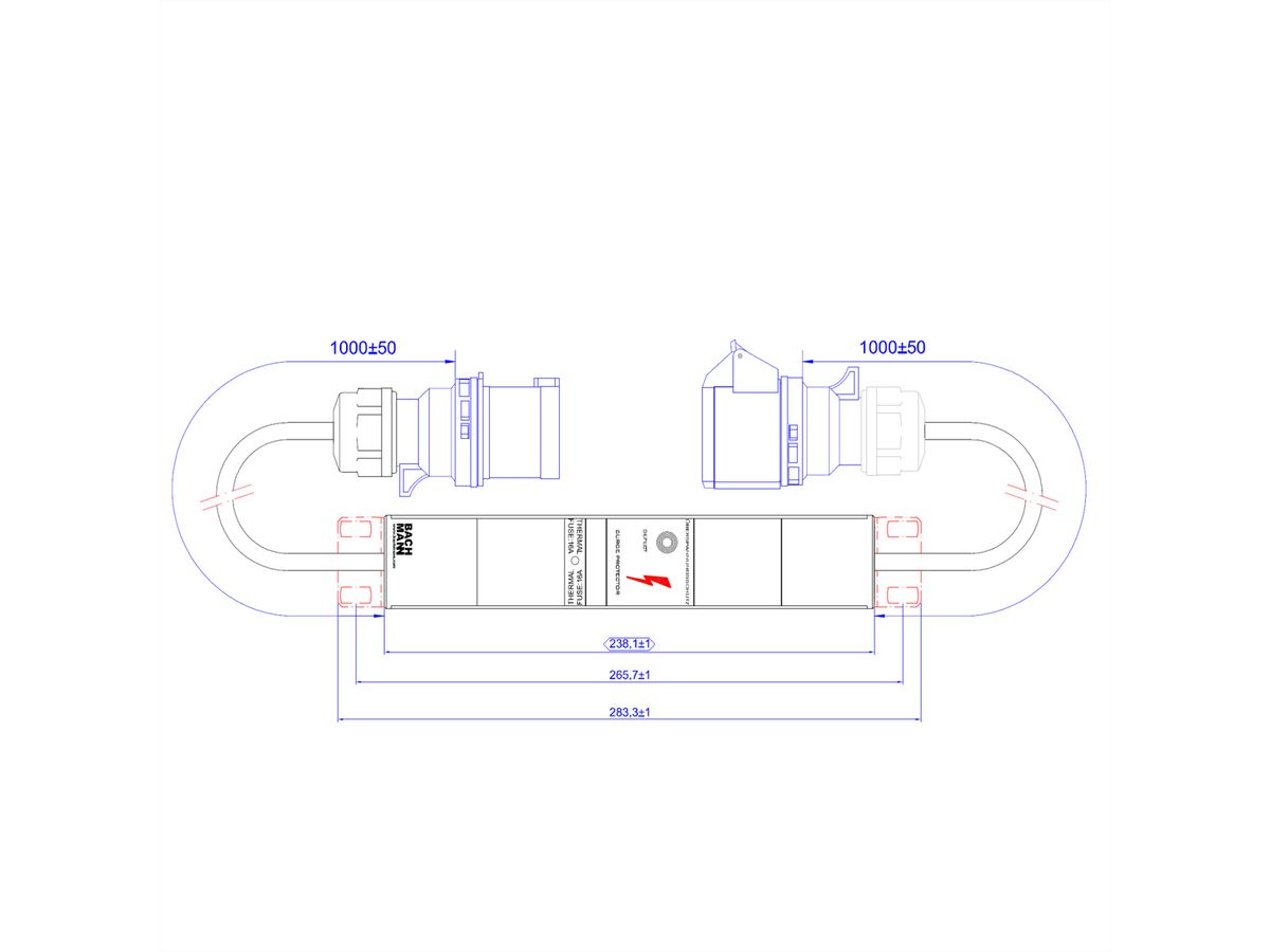 BACHMANN ALU 1HE VM 1xSPD ohne LED, 1m H05VV-F 3G4,00mm CEE 32A