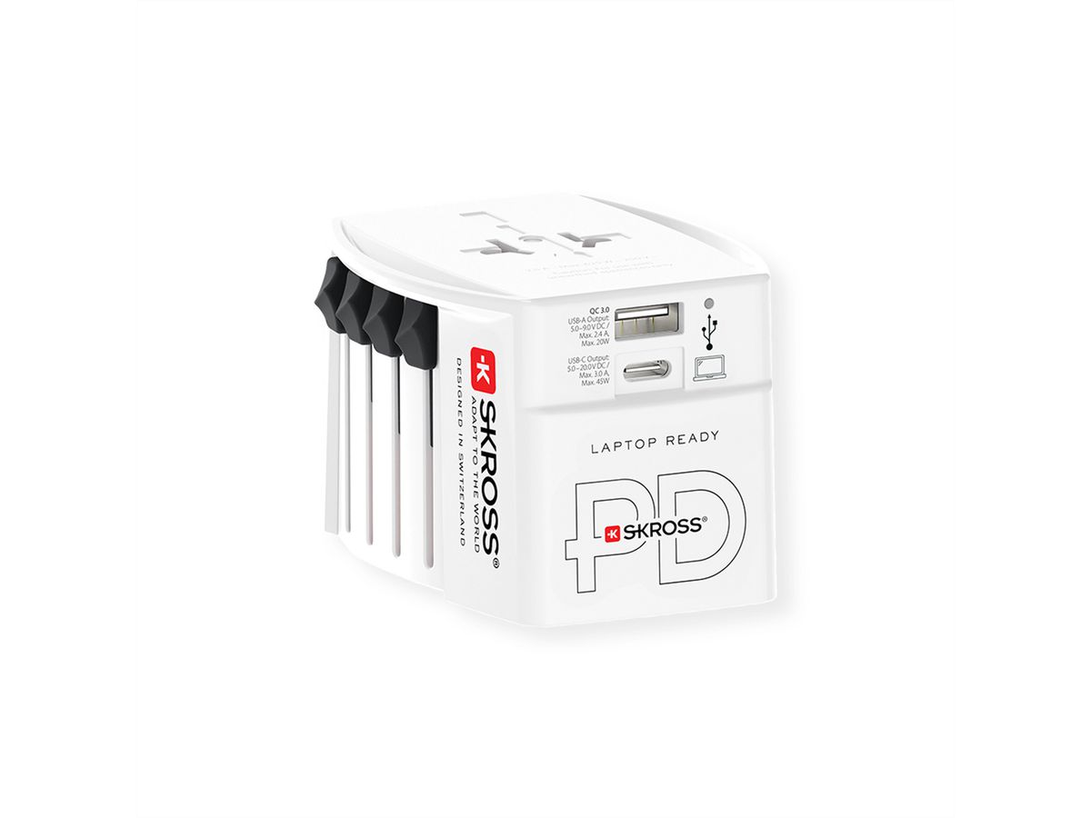 Skross MUV USB A/C 45PD Reiseadapter mit USB-C Kabel, Weltweit