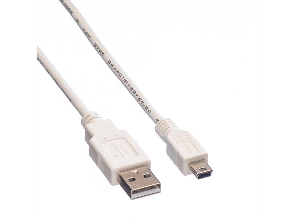 VALUE USB 2.0 Kabel, Typ A - 5-Pin Mini, weiß, 0,8 m