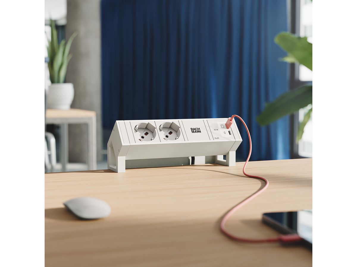 BACHMANN DESK2 white 2xP40, 1xUSB C/C 45W L=0,2m RAL9010