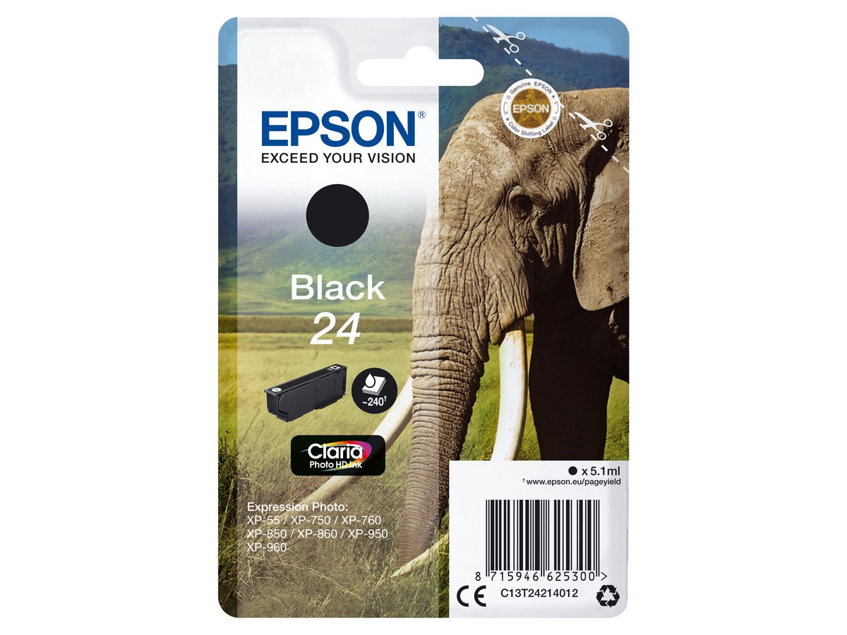 Epson Elephant Singlepack Black 24 Claria Photo HD Ink