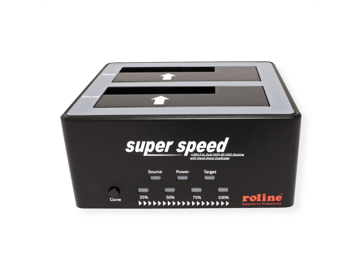 ROLINE 2.5" / 3.5" SATA HDD/SSD Docking Station, USB 3.2 Gen 1, HDD-Clone-Funktion