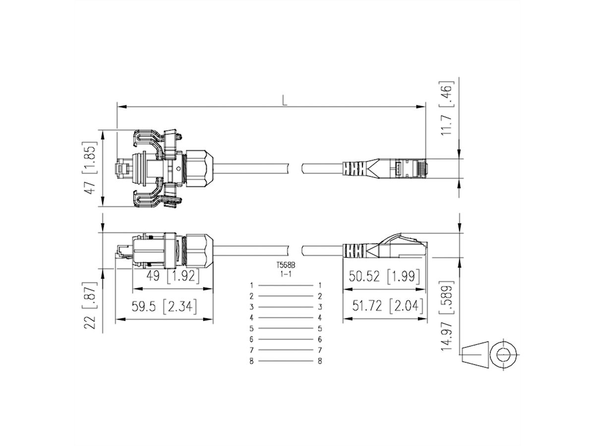 METZ CONNECT E-DAT Industry Patchkabel V6, IP67 - RJ45, 2 m