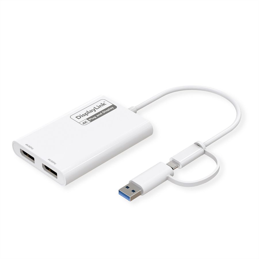 ROLINE Multi-DisplayLink Adapter USB Typ A+C - 2x DP, 4K