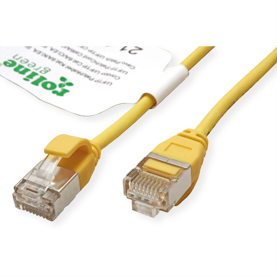 ROLINE GREEN U/FTP Patchkabel Cat.6A (Class EA), LSOH, slim, gelb, 1 m