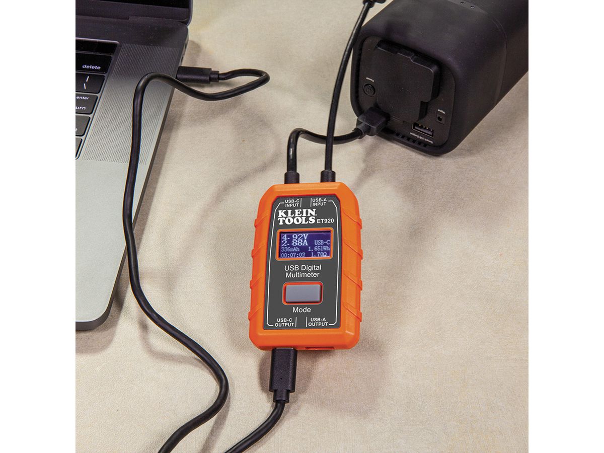 KLEIN TOOLS ET920 USB-Digitalmessgerät und -Prüfer, für USB-A und USB-C