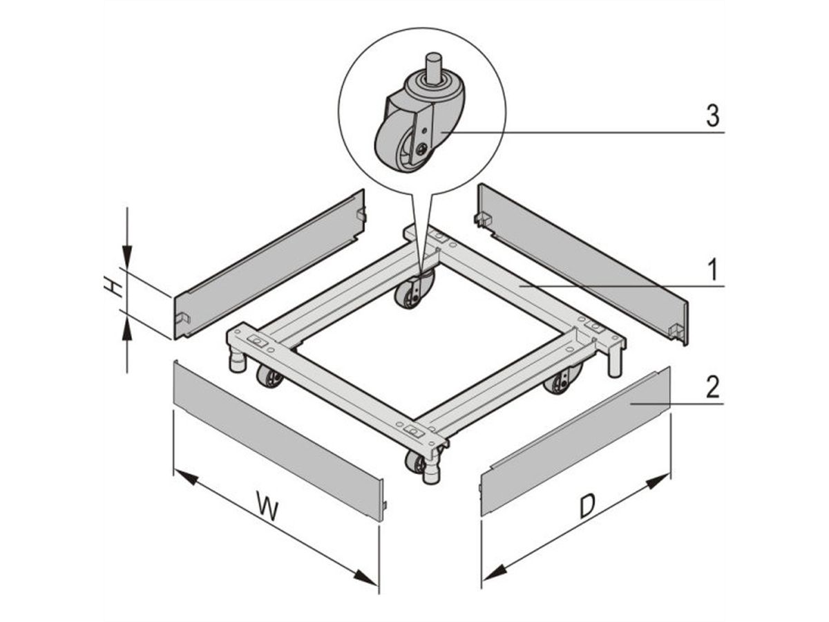 SCHROFF Sockel, fahrbar - SOCKEL FAHRB.600B 1000T 7021