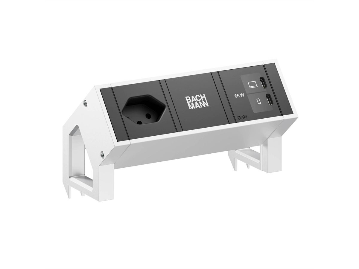 BACHMANN DESK2 1xCH 90° 1xUSB C/C 65W, L=0,2m INOX