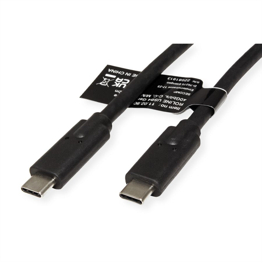 ROLINE USB4 Gen3x2 Kabel, C–C, ST/ST, 8K UHD-2, 40Gbit/s, 100W, schwarz, 0,8 m