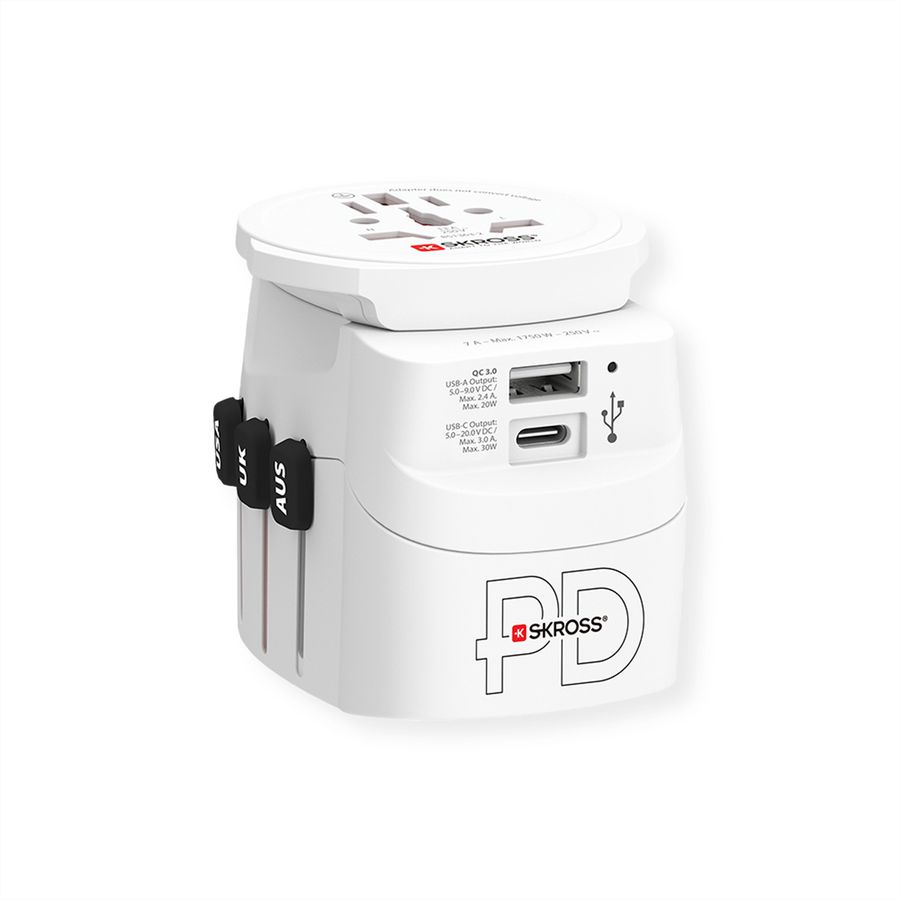 Skross PRO Light USB A/C 30PD World Reiseadapter, Weltweit