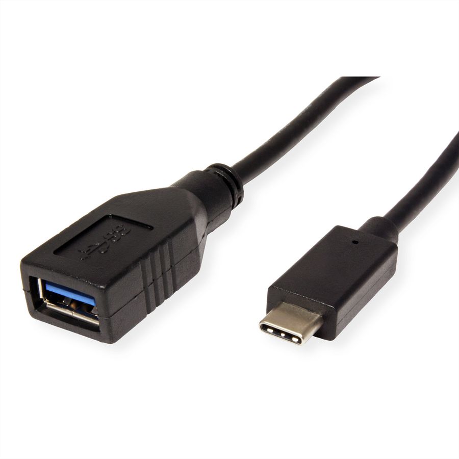 ROLINE USB 3.2 Gen 1 Kabeladapter, USB Typ C - A, ST/BU, OTG, schwarz, 0,15 m