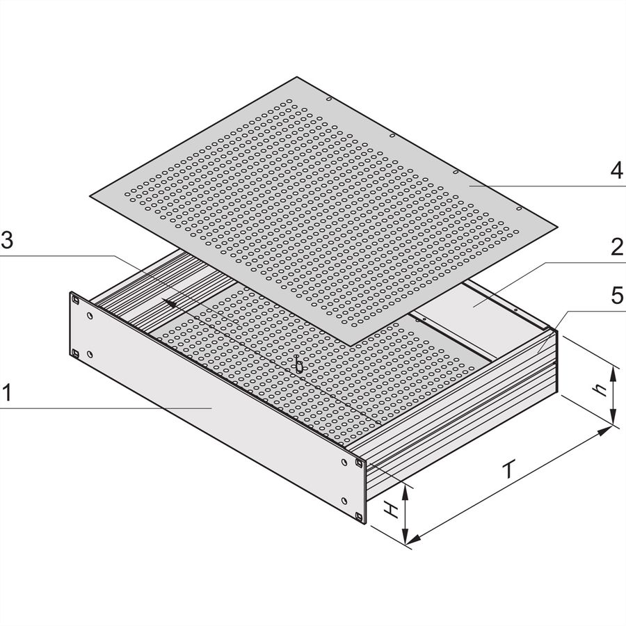 SCHROFF 19"-Kompletteinschub aus Aluminium, Deck- und Bodenblech perforiert - MULTIPAC PRO 3HE 280T DBLPER