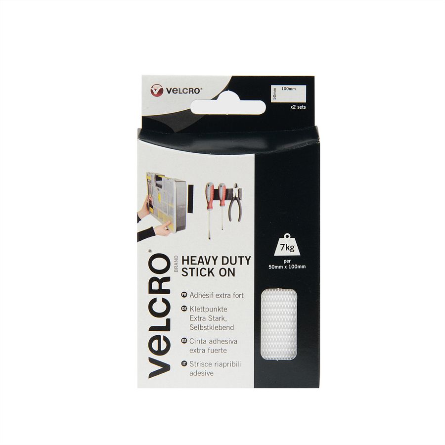 VELCRO® Klettstreifen Extra Stark Selbstklebend, Haken & Flausch 50mm x 100mm x 2 sets Weiß