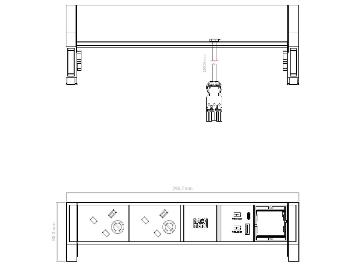 BACHMANN DESK2 2xUK 1xUSB A/C 22W 1xCM, 0,2m GST18 RAL9005 United Kingdom