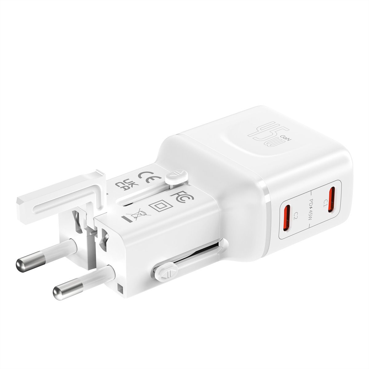 VALUE USB Reise-Charger mit Euro-Flach-/UK-/US-Stecker , 2x USB-C-Anschlüsse, 45 W