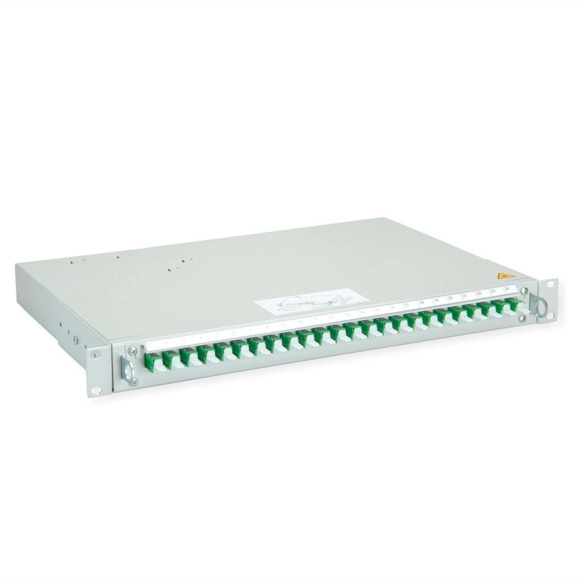 TELEGÄRTNER PROFI V LWL-Panel mit Kupplungen & Pigtails, 24x E2000, grün, OS2 APC, Grade B