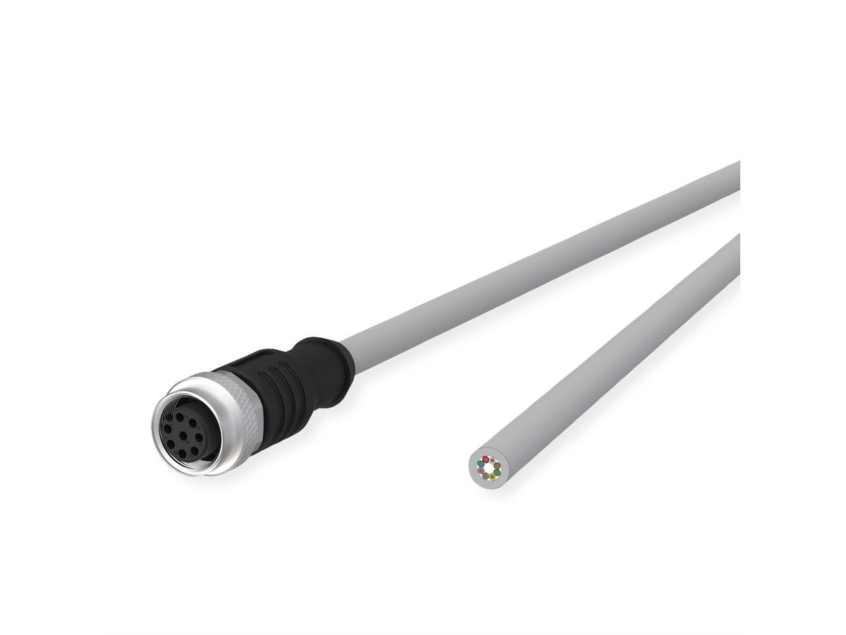 METZ CONNECT M12 Sensor-/Aktorleitung, A-kodiert, M12 Buchse gerade - freies Leitungsende, grau, 2 m