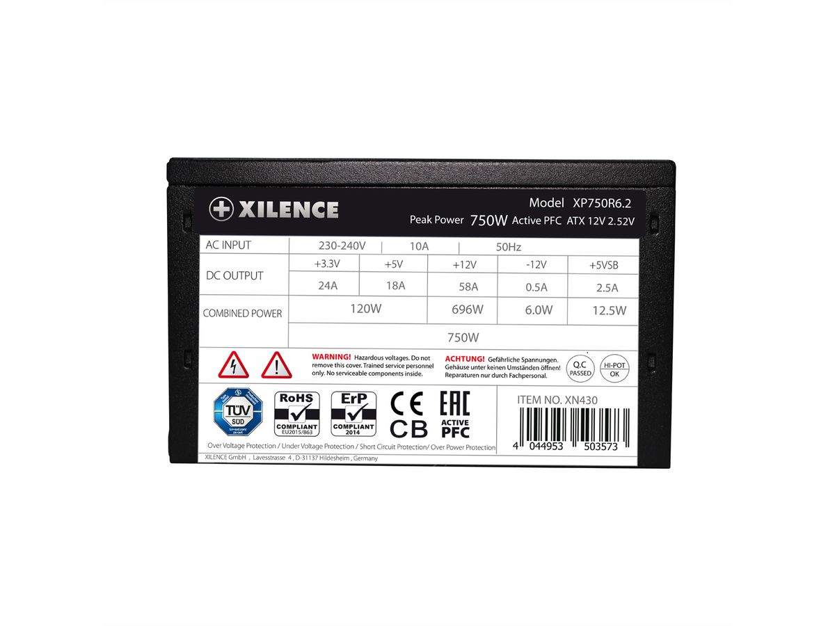 Xilence XP750R6.2 Gaming 750W ATX PC Netzteil, 80+, Non Modular