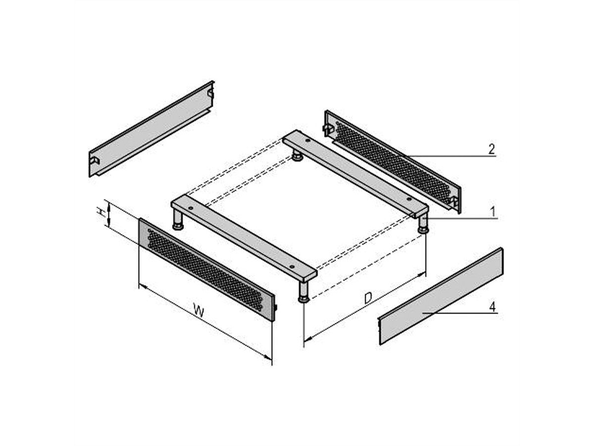 SCHROFF VARISTAR Sockel belüftet, 600 mm breit, RAL7021