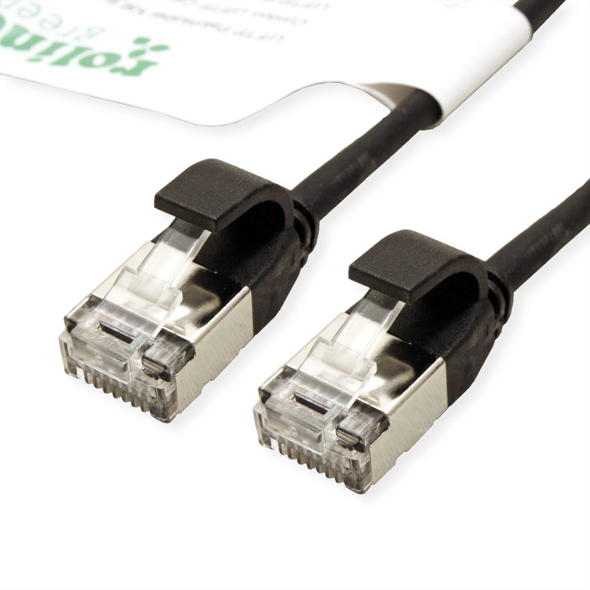 ROLINE GREEN U/FTP Patchkabel Cat.6A (Class EA), LSOH, slim, schwarz, 0,15 m