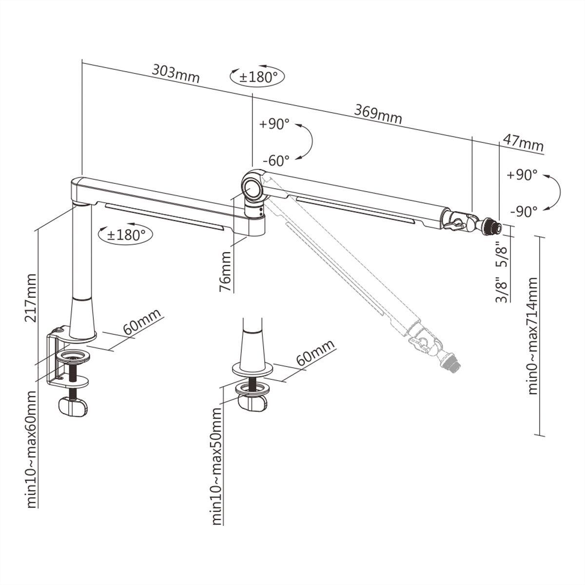 ROLINE Professioneller Studio-Mikrofonarm aus Aluminium