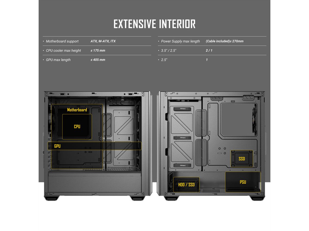 ANTEC Performance P7S Mid Tower ATX M-ATX ITX PC Gehäuse, silberfarben