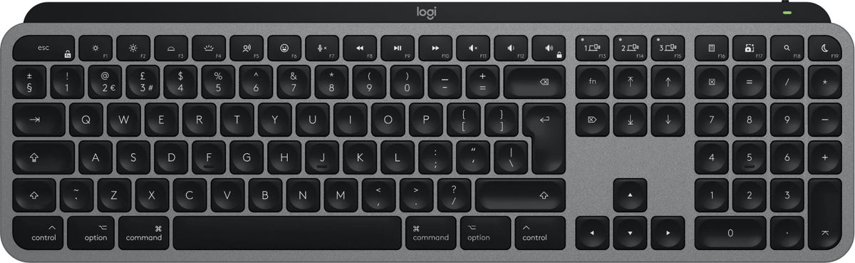 Logitech MX Keys S for Mac Tastatur Büro RF Wireless + Bluetooth QWERTY UK Englisch Aluminium, Schwarz