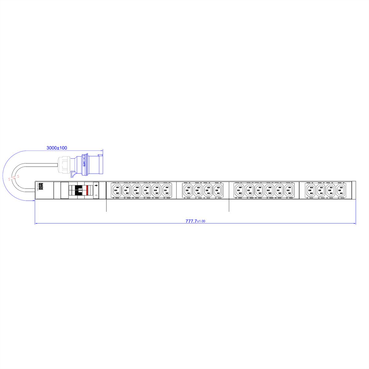BACHMANN IT PDU ALU 1HE 20x C13 2x Schutzschalter CEE 32A blau