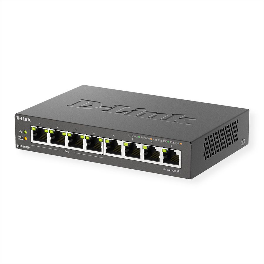 D-Link DGS-1008P 8-Port Gigabit PoE+ Unmanaged Desktop Switch
